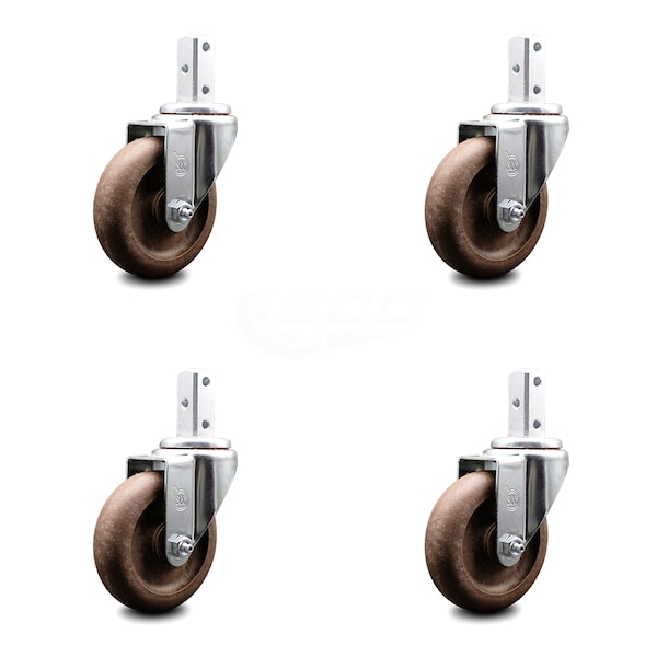 4 Inch High Temp Glass Filled Nylon Wheel Swivel 7/8 Inch Square Stem Caster Set